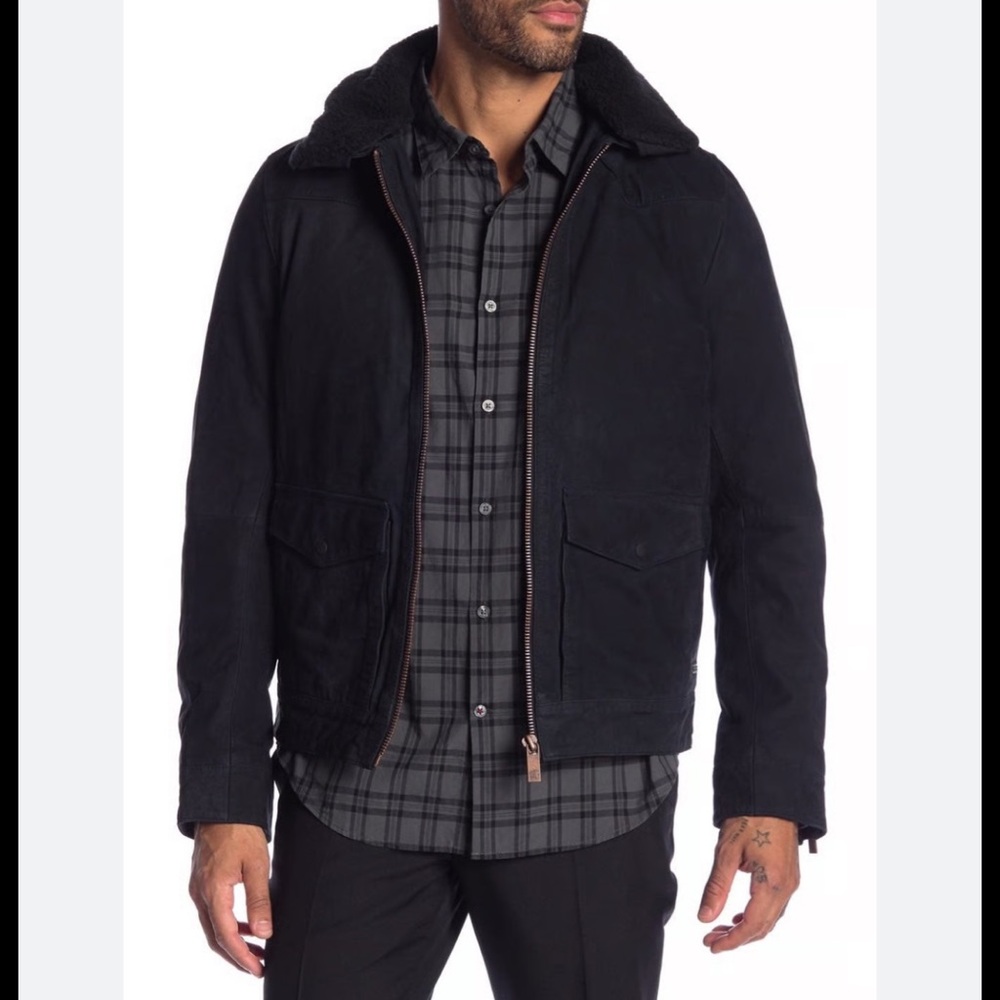 Scotch & Soda Classic Nubuck Jacket With Detachable Teddy Collar Leather Jacket